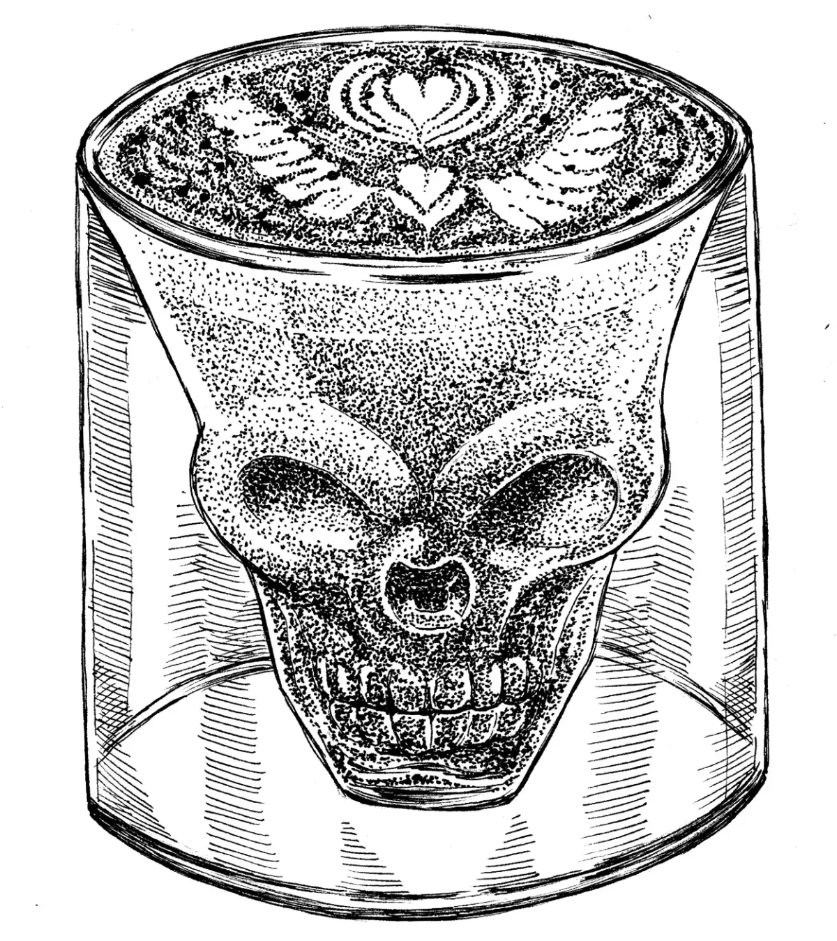 Roast8ry skull-cup latte art illustration