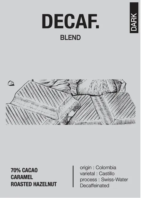 Roast8ry Decaf blend — back of pack